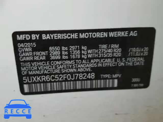 2015 BMW X5 XDRIVE5 5UXKR6C52F0J78248 image 9