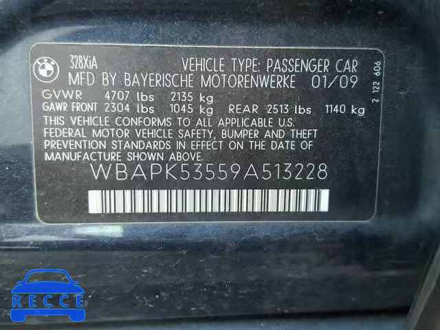 2009 BMW 328 XI SUL WBAPK53559A513228 зображення 9