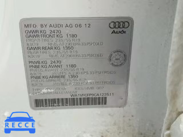 2012 AUDI Q5 PRESTIG WA1VFCFP9CA123511 зображення 9