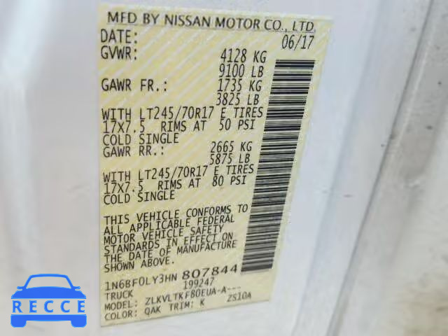 2017 NISSAN NV 2500 S 1N6BF0LY3HN807844 image 9