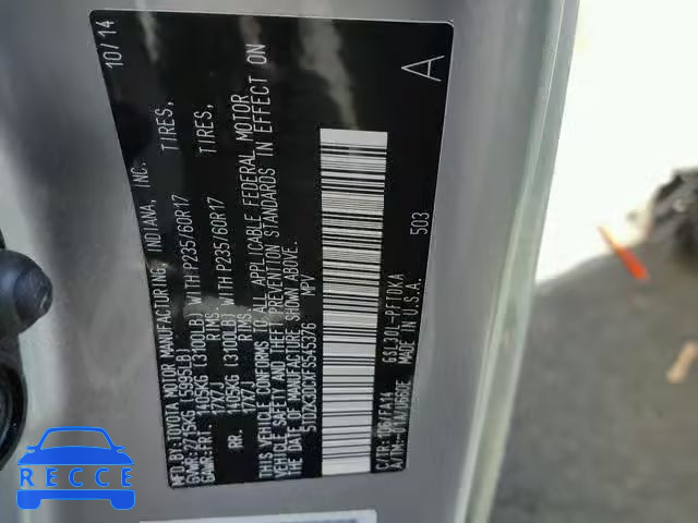2015 TOYOTA SIENNA BAS 5TDZK3DCXFS545376 image 9
