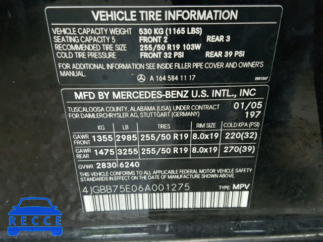 2006 MERCEDES-BENZ ML 500 4JGBB75E06A001275 зображення 9