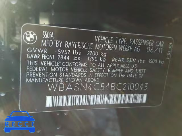 2011 BMW 550 GT WBASN4C54BC210043 image 9