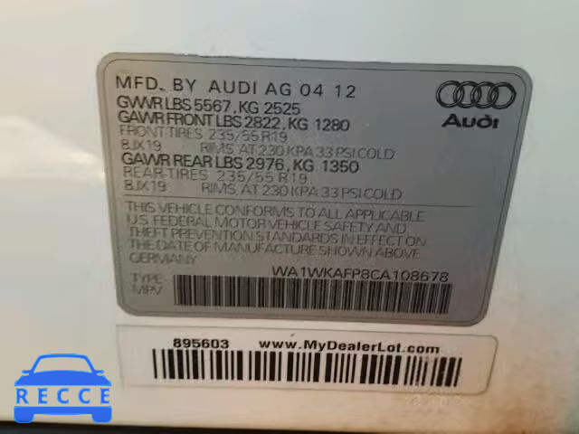 2012 AUDI Q5 PRESTIG WA1WKAFP8CA108678 зображення 9