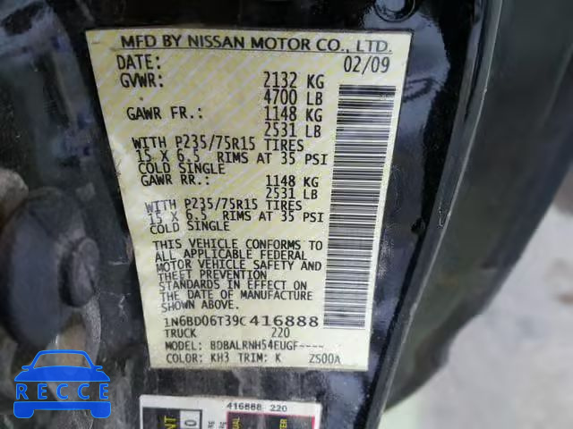 2009 NISSAN FRONTIER K 1N6BD06T39C416888 image 9