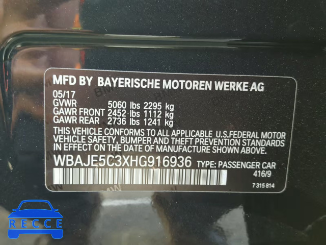 2017 BMW 540 I WBAJE5C3XHG916936 зображення 9