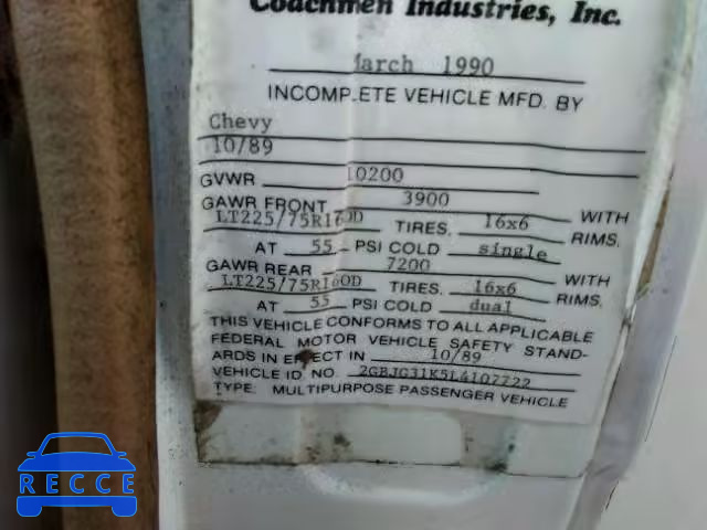 1990 CHEVROLET G30 2GBJG31K5L4107722 image 9