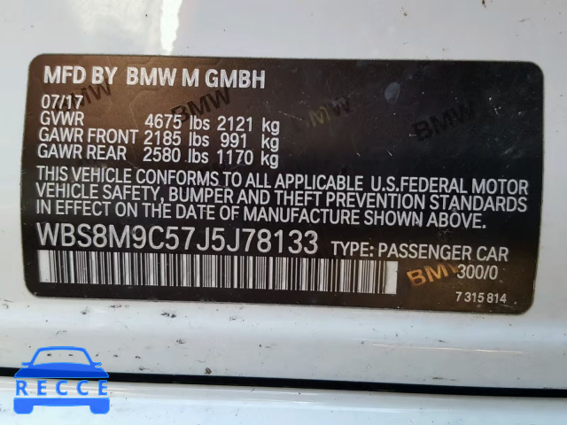 2018 BMW M3 WBS8M9C57J5J78133 зображення 9