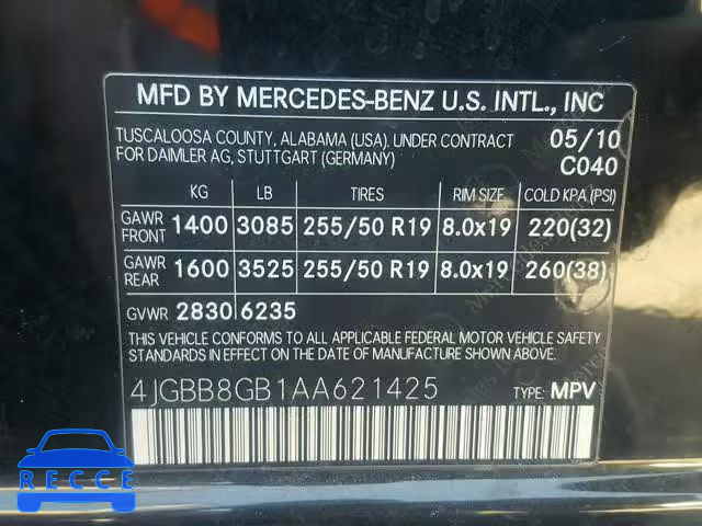 2010 MERCEDES-BENZ ML 350 4MA 4JGBB8GB1AA621425 Bild 9