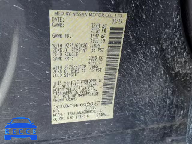 2015 NISSAN ARMADA PLA 5N1BA0NF3FN609027 image 9