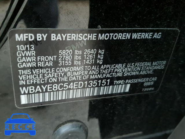 2014 BMW 750 LI WBAYE8C54ED135151 image 9