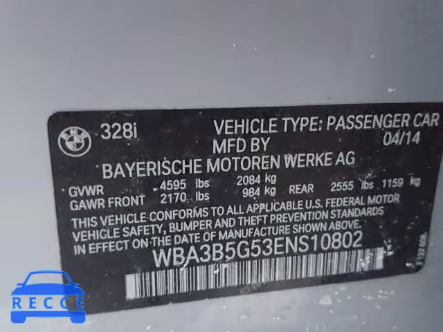 2014 BMW 328 XI SUL WBA3B5G53ENS10802 зображення 9