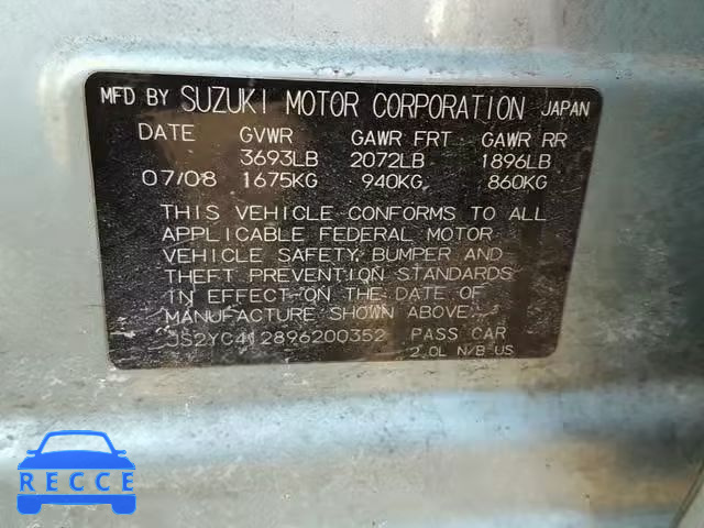 2009 SUZUKI SX4 BASE JS2YC412896200352 image 9