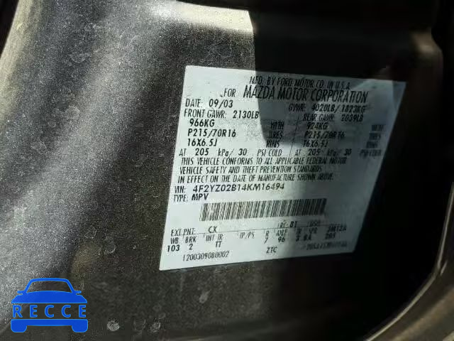 2004 MAZDA TRIBUTE DX 4F2YZ02B14KM16494 image 9