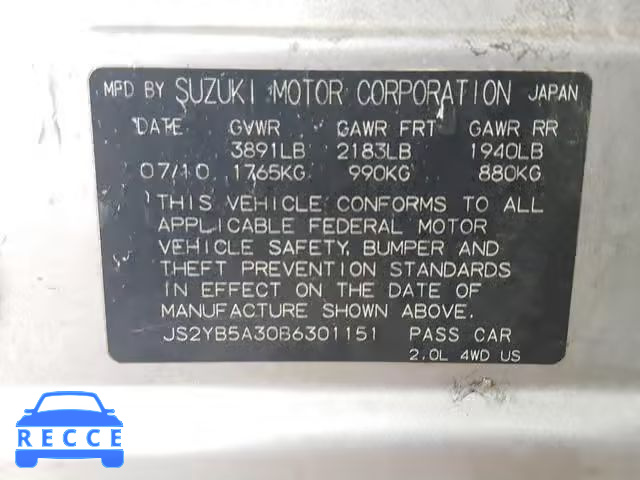 2011 SUZUKI SX4 BASE JS2YB5A30B6301151 зображення 9