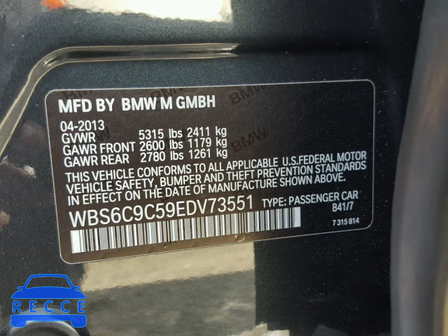 2014 BMW M6 GRAN CO WBS6C9C59EDV73551 зображення 9