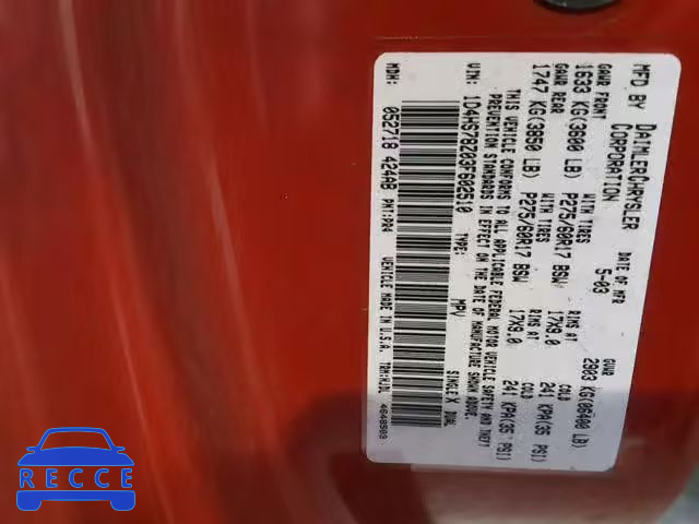2003 DODGE DURANGO R/ 1D4HS78Z03F602510 Bild 9