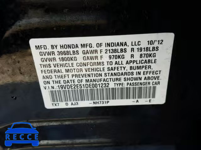 2013 ACURA ILX 24 PRE 19VDE2E51DE001232 image 9