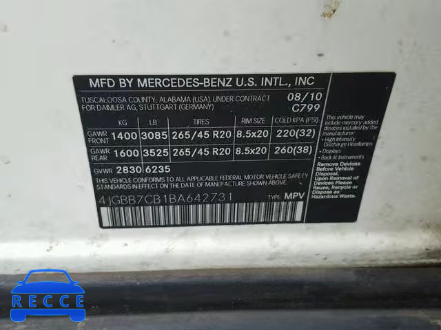 2011 MERCEDES-BENZ ML 550 4MA 4JGBB7CB1BA642731 Bild 9