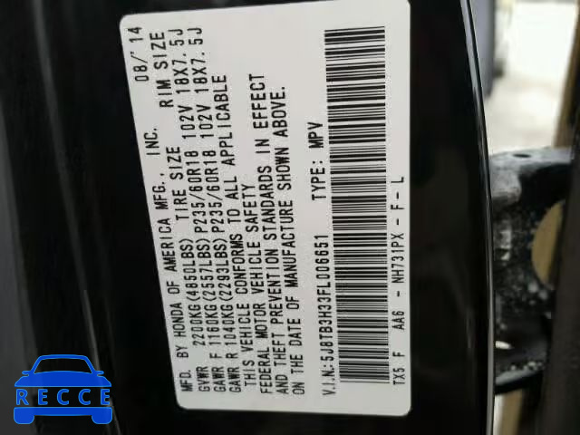 2015 ACURA RDX BASE 5J8TB3H33FL006651 image 9