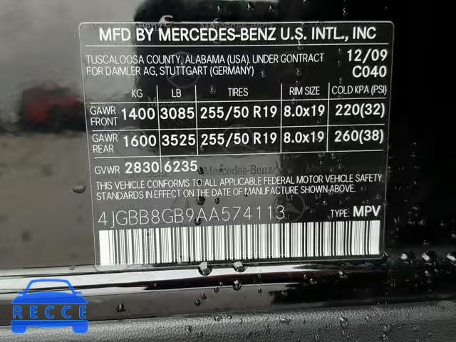 2010 MERCEDES-BENZ ML 350 4MA 4JGBB8GB9AA574113 image 9