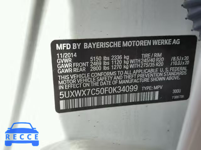 2015 BMW X3 XDRIVE3 5UXWX7C50F0K34099 image 9