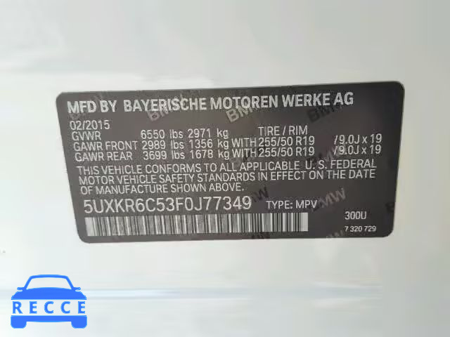 2015 BMW X5 XDRIVE5 5UXKR6C53F0J77349 image 9