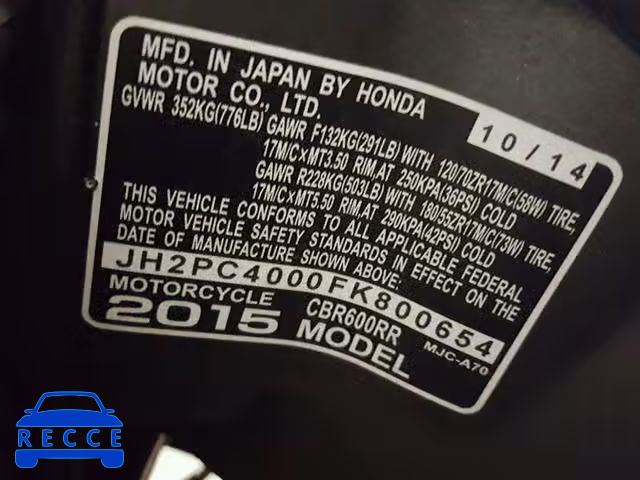 2015 HONDA CBR600 RR JH2PC4000FK800654 Bild 9