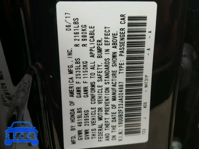 2018 ACURA TLX 19UUB2F33JA004887 image 9