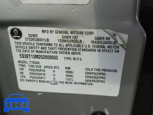 2005 SAAB 9-7X ARC 5S3ET13M252800693 image 9