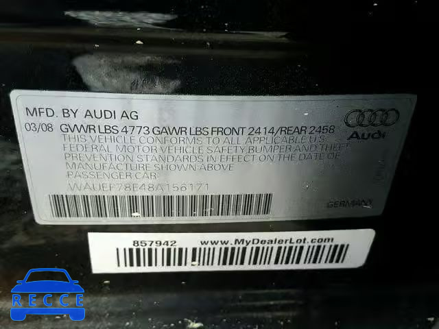 2008 AUDI A4 S-LINE WAUEF78E48A156171 image 9