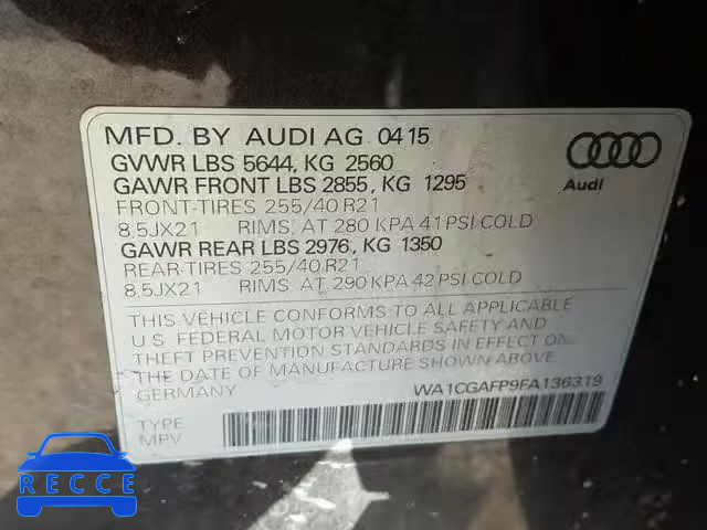 2015 AUDI SQ5 PREMIU WA1CGAFP9FA136319 зображення 9