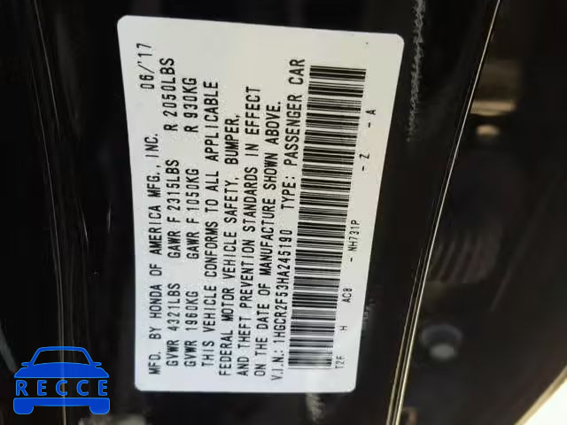 2017 HONDA ACCORD SPO 1HGCR2F53HA245190 image 9