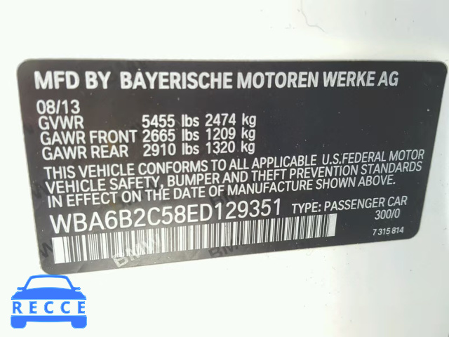 2014 BMW 650 I WBA6B2C58ED129351 Bild 9