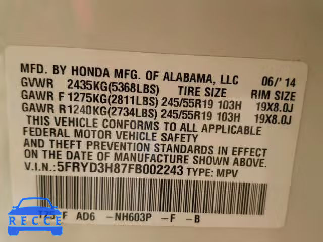 2015 ACURA MDX ADVANC 5FRYD3H87FB002243 image 9