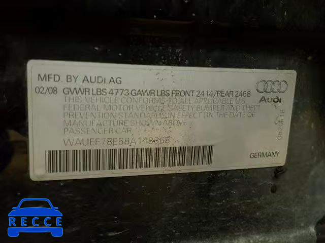 2008 AUDI A4 S-LINE WAUEF78E58A148368 image 9