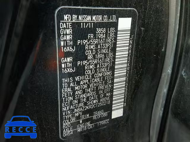 2012 NISSAN CUBE BASE JN8AZ2KR2CT250218 image 9