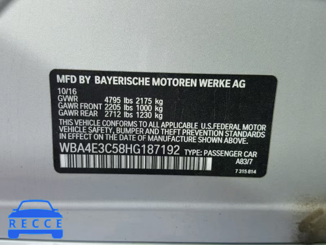 2017 BMW 440I GRAN WBA4E3C58HG187192 зображення 9