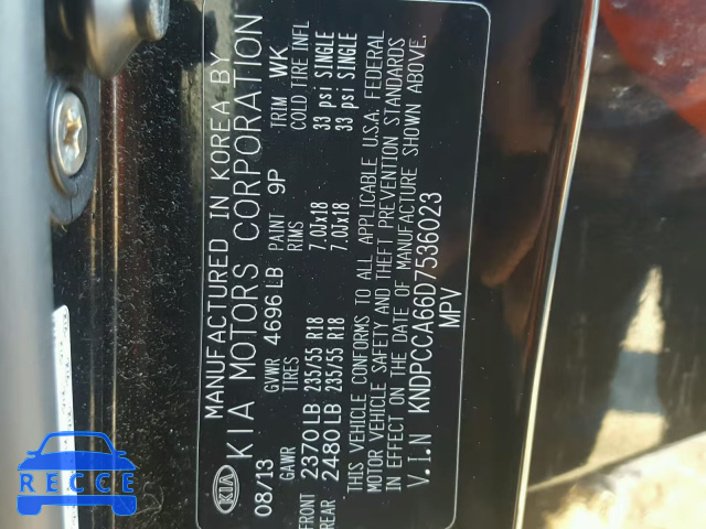 2013 KIA SPORTAGE S KNDPCCA66D7536023 image 9