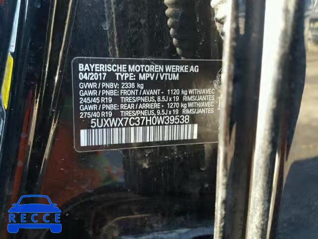 2017 BMW X3 XDRIVE3 5UXWX7C37H0W39538 image 9