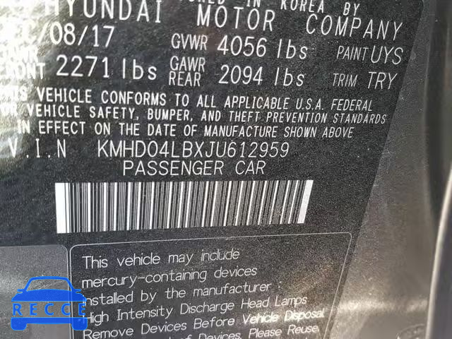 2018 HYUNDAI ELANTRA SP KMHD04LBXJU612959 image 9
