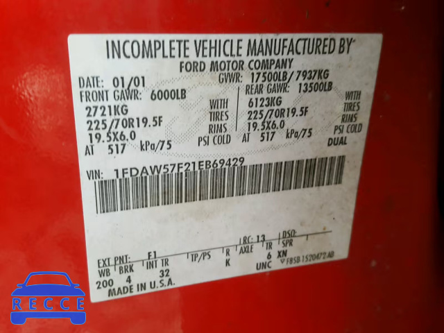 2001 FORD F550 SUPER 1FDAW57F21EB69429 image 9
