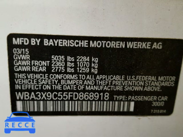 2015 BMW 335 XIGT WBA3X9C55FD868918 image 9