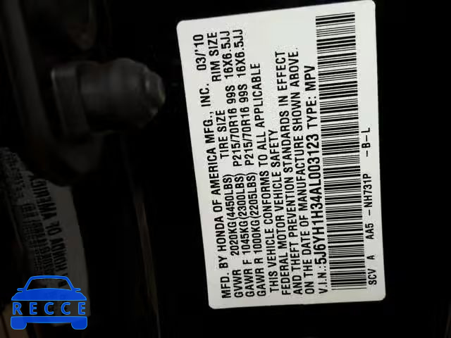 2010 HONDA ELEMENT LX 5J6YH1H34AL003123 image 9