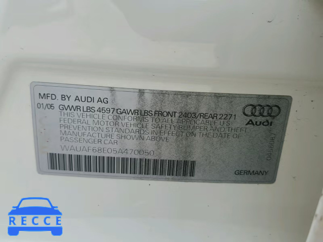 2005 AUDI A4 2.0T WAUAF68E05A470050 image 9