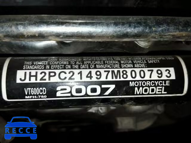 2007 HONDA VT600 CD JH2PC21497M800793 зображення 9