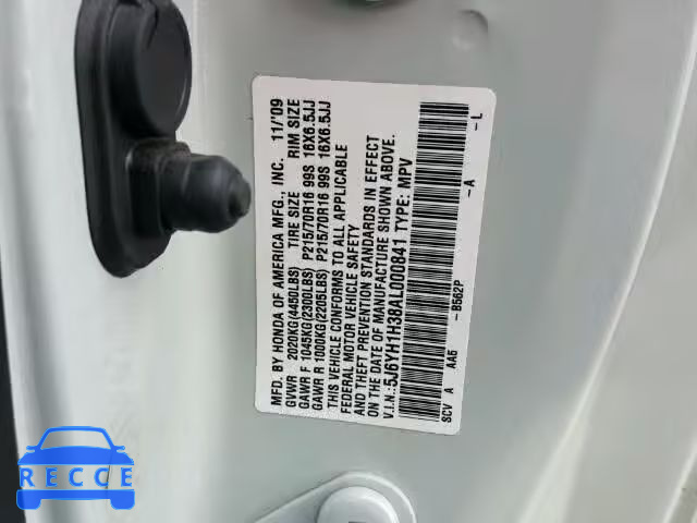 2010 HONDA ELEMENT LX 5J6YH1H38AL000841 image 9