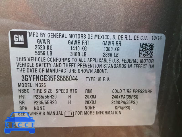2015 CADILLAC SRX PREMIU 3GYFNGE35FS555044 image 9