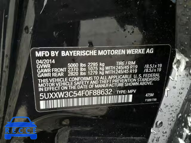2015 BMW X4 XDRIVE2 5UXXW3C54F0F88632 Bild 9