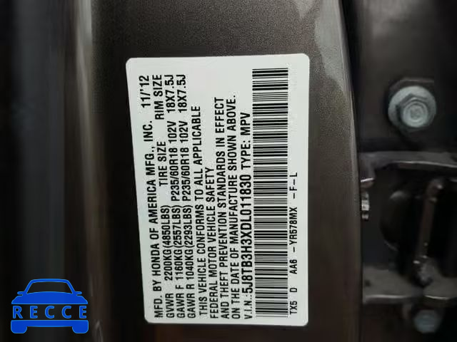 2013 ACURA RDX BASE 5J8TB3H3XDL011830 image 9